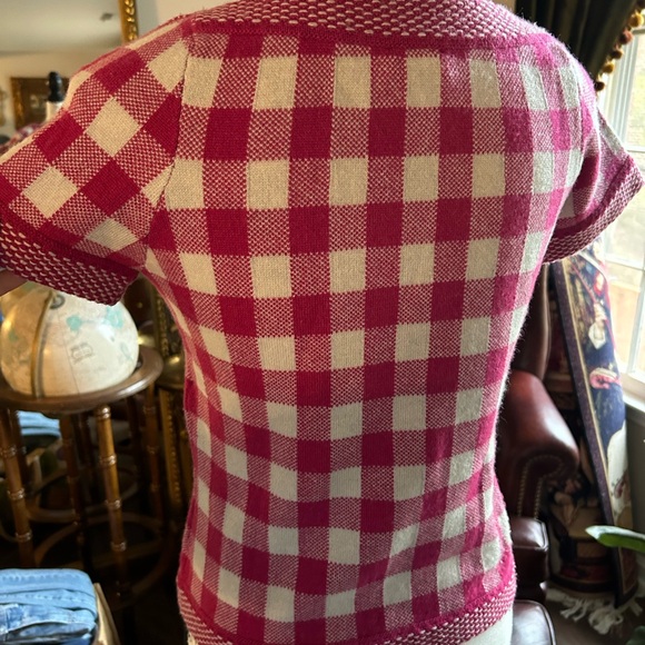 AUTH CHANEL Pink and White Checkered Cashmere top Size 36/S - Picture 3 of 10